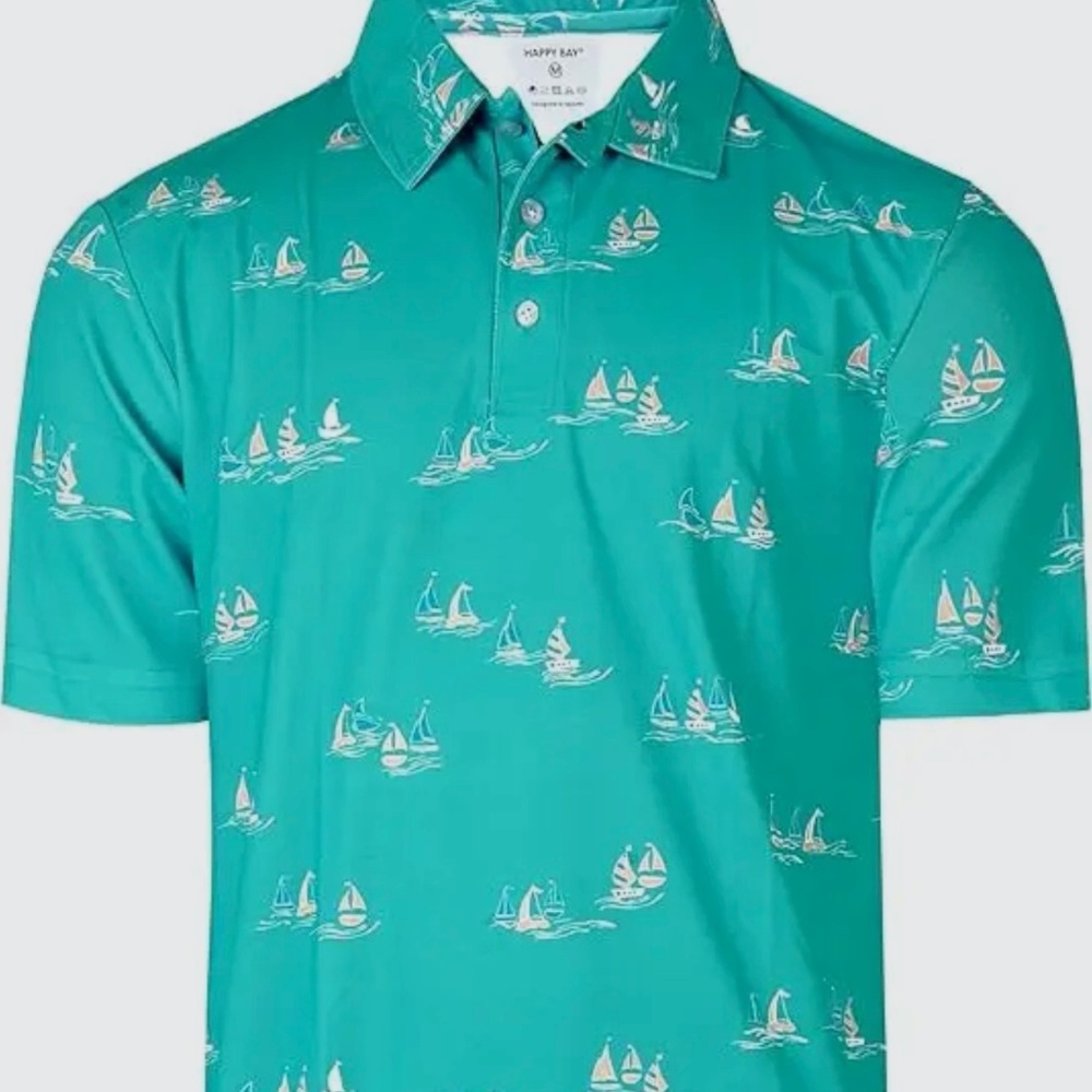 NWT HAPPY BAY blue w/ sailboats polo
